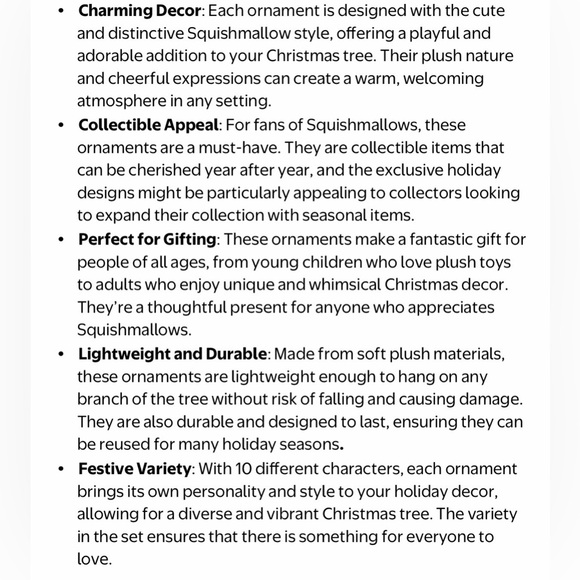 Squishmallows Christmas Tree Ornaments by Kurt Adler, 10 Count Limited Edition - Picture 7 of 12